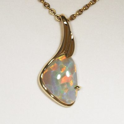 14k Yellow Gold Pendant with a SOLID SEMI BLACK OPAL Large flagstones, bright rolling flashes SEE VIDEO 